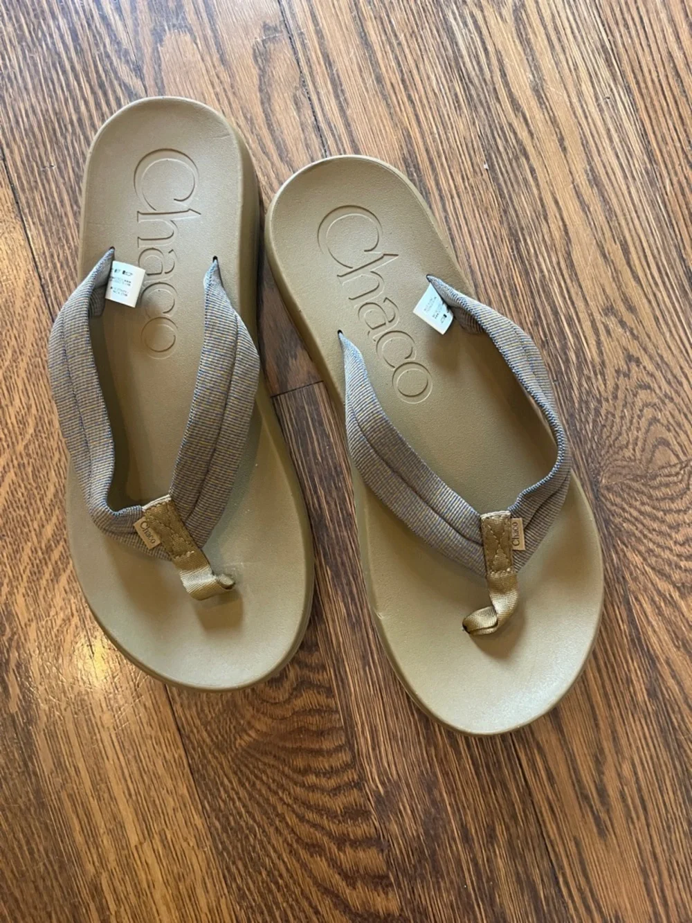 Chaco Olive/Tan Strap Flip Sandals new 12